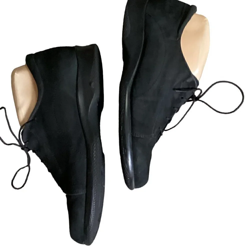 Munro American Black Suede Round Toe Lace Up Comfort Work Shoe Sz 8-1/2‎ W #198F